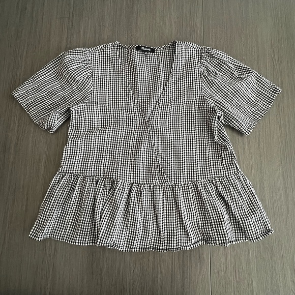 Crossover Peplum Top in Textured Gingham Check - Picture 3 of 7